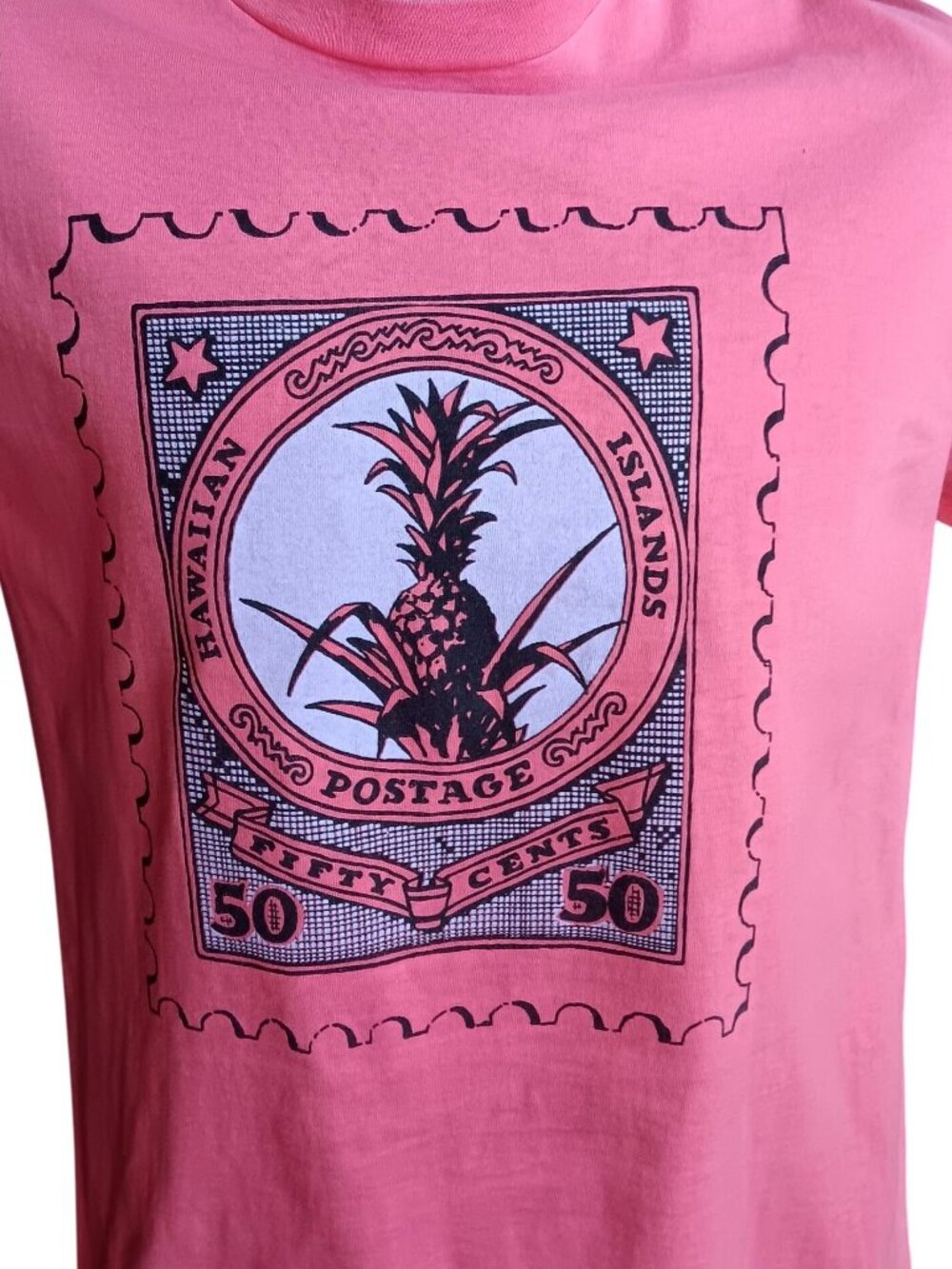 True Vintage Single Stitch T-shirt Large Hawaiian Islands Postage Stamp 1980's